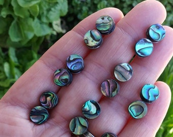 Abalone Shell Stud Earrings, 8mm dainty beachy earrings, paua shell, handmade modern boho jewelry