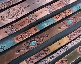 Hand Tooled Leather Hat Band, One of a Kind, Cowboy Hat, Felt Hat Accessory