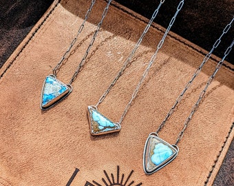【AG X JOSILVER】Triangle Ruler Necklace - Turquoise Natural Turquoise Triangle Pendant – Silver Eagle Gallery