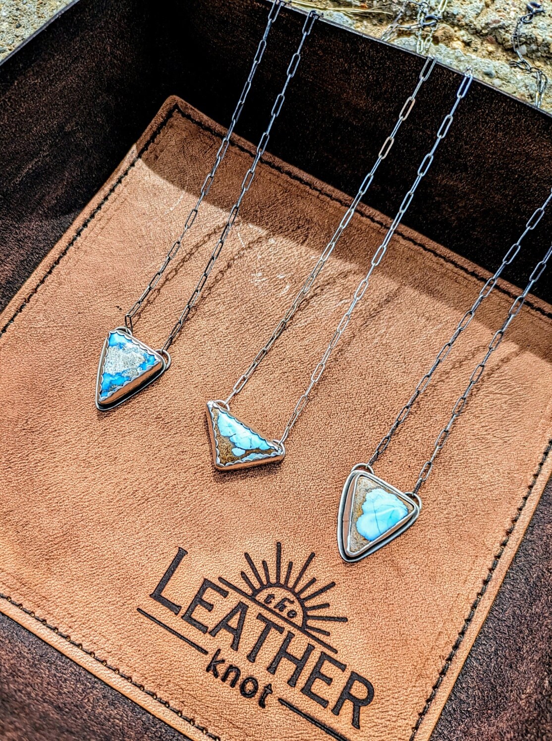 【AG X JOSILVER】Triangle Ruler Necklace - Turquoise Turquoise Triangle Necklace, Sterling Silver & Hotsonite