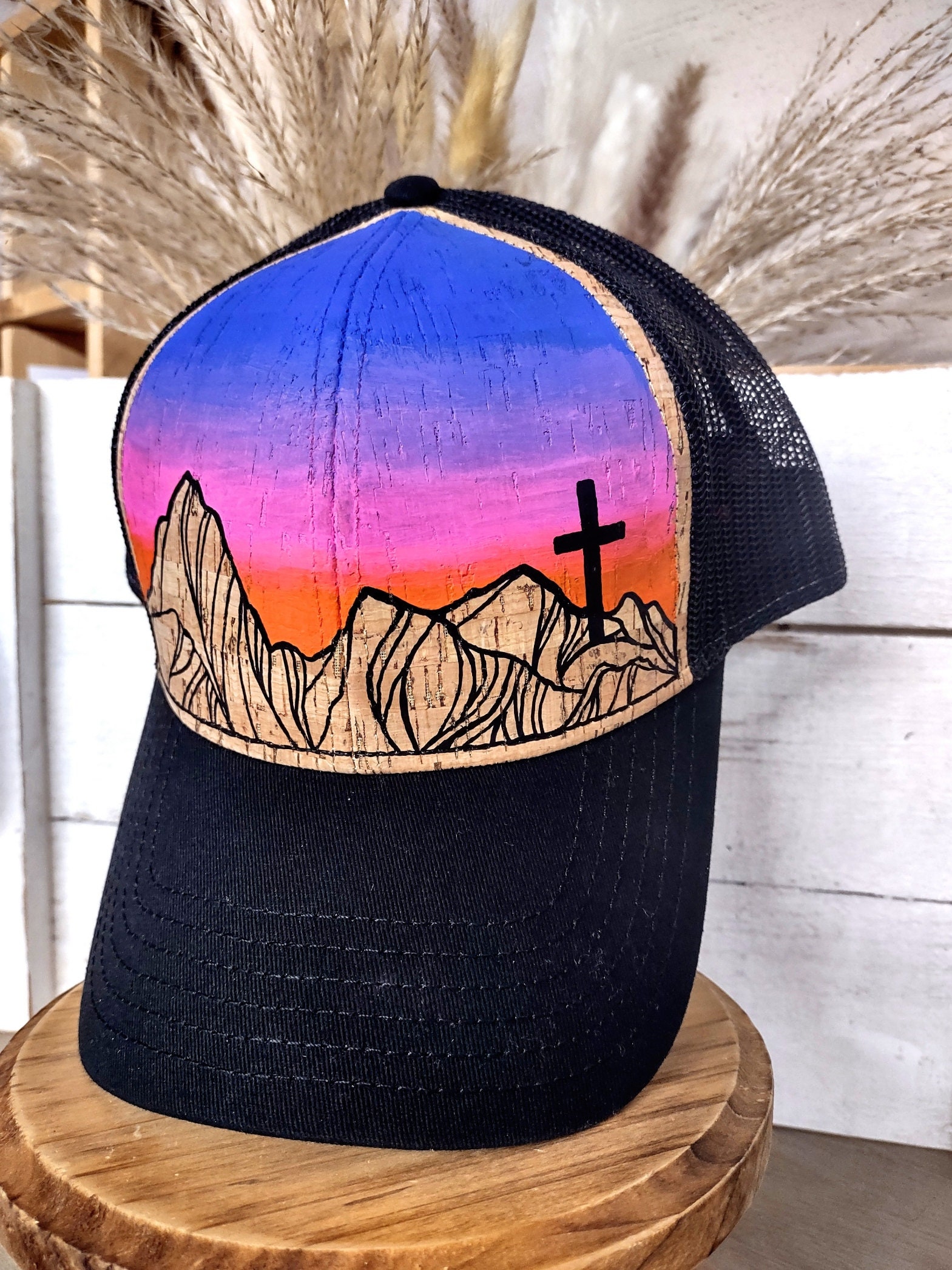 One-of-kind hand painted hat of Colorado mountains Colorado Mountain Rainbow Hat - RepYourWater main image 3