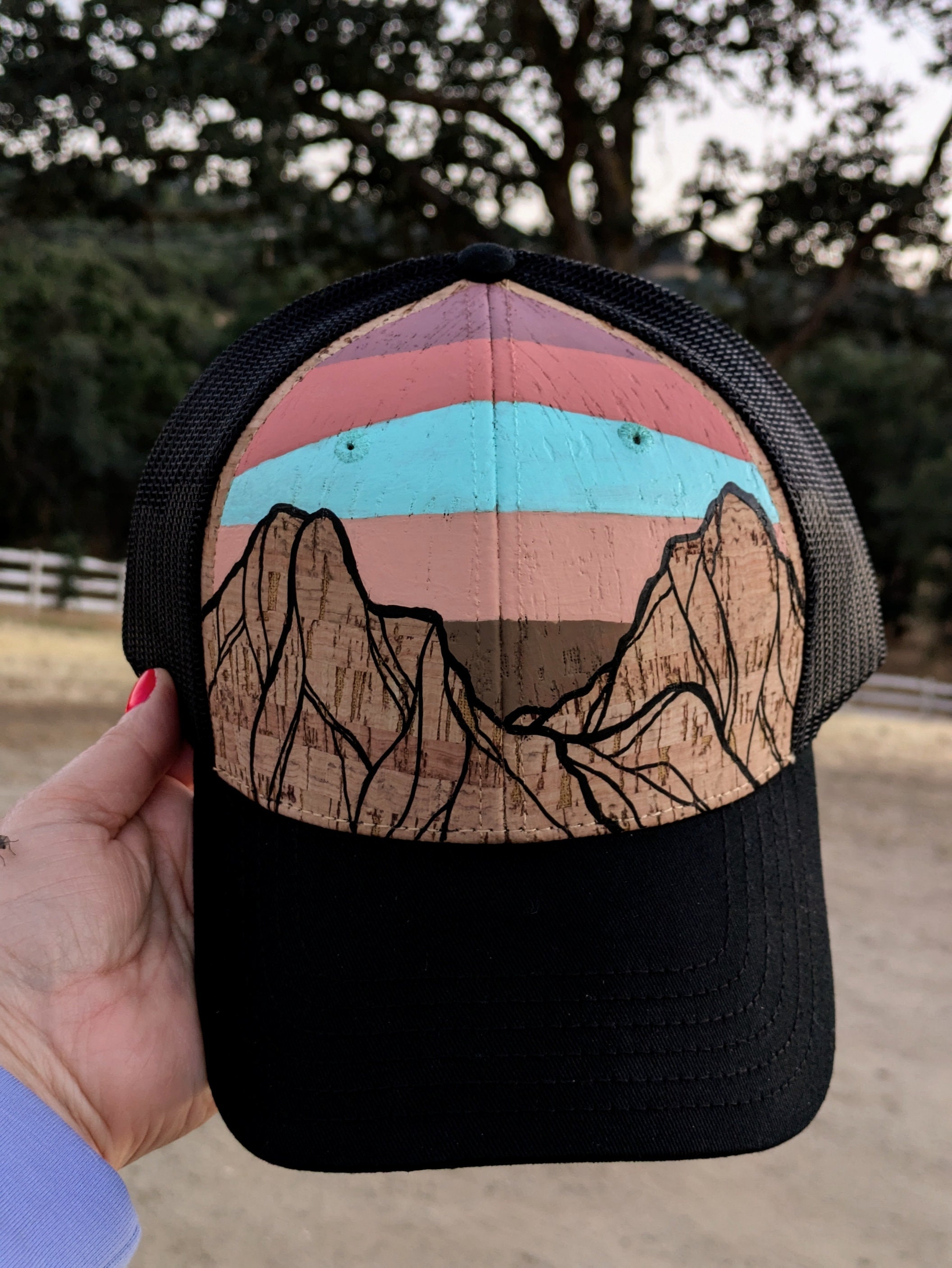 Unisex Hand-Painted Wide Brim Hat with Mountain Landscape ?️ Hand-burned Mountain Landscape Hat – Custom Western Fedora  main image 4