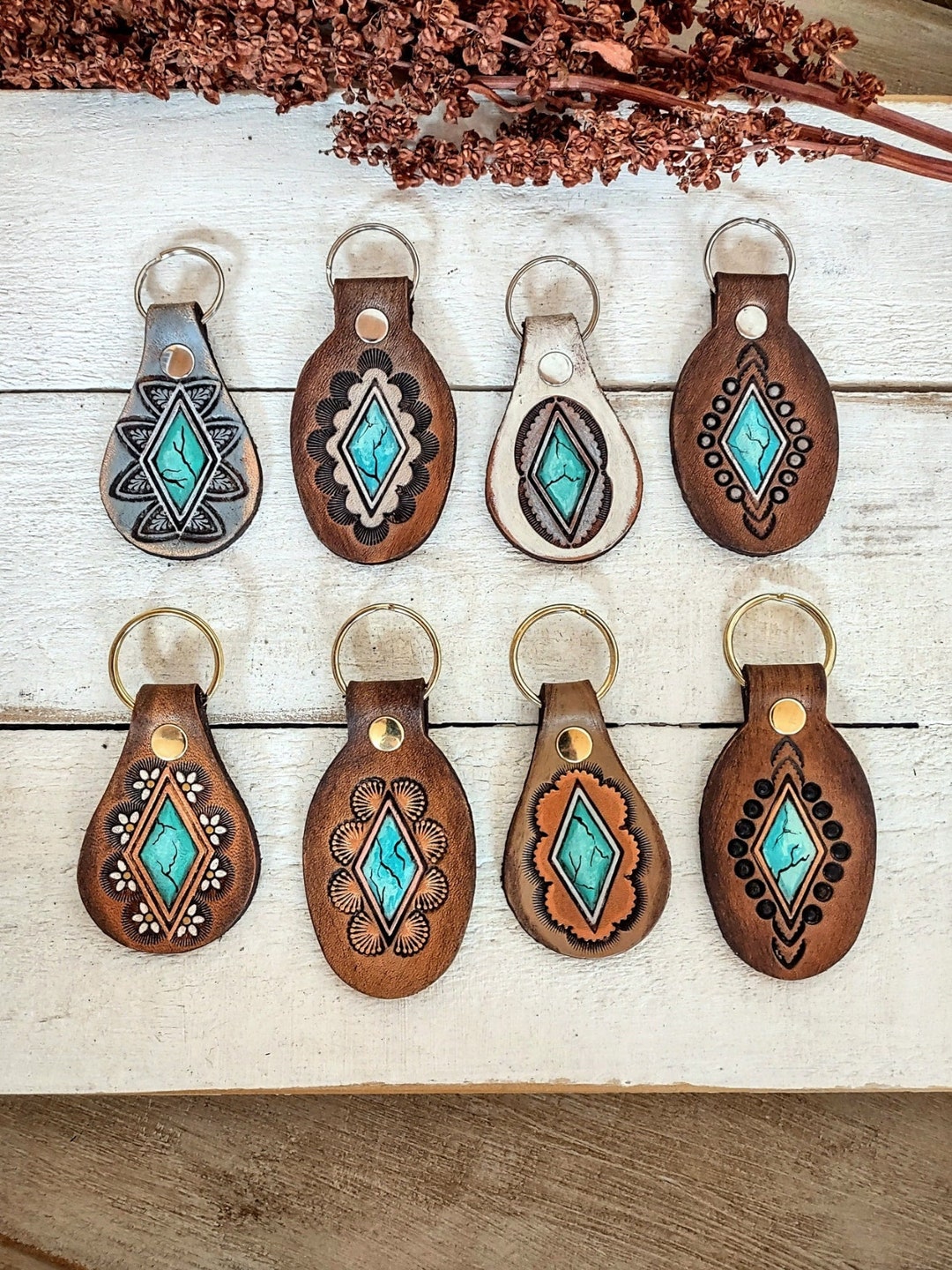 Hand Painted Western Keychains, Hand Tooled Leather, One of a Kind ...