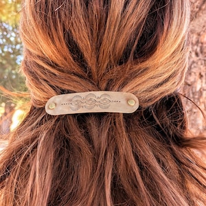 Handmade Gold Hair Barrette, Bridal Hair Clip, Hand Stamped, Hammered Metal Design, OOAK
