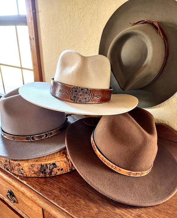 Steel Bead & Leather Cowboy Hat Band Tan