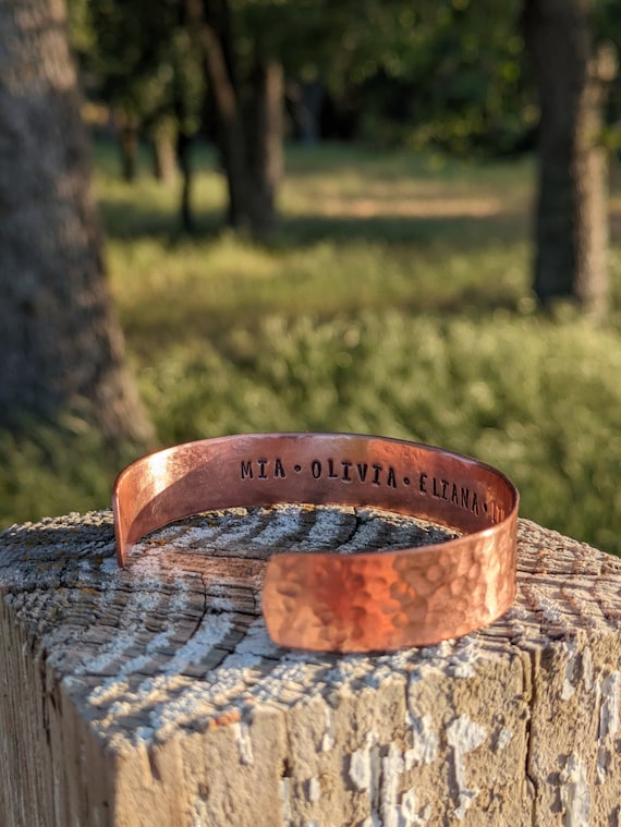 Personalized Copper Cuff Bracelet, Men's Jewelry, Hammered Copper