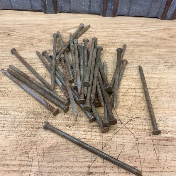 Lot of 35 rusty, 6 inch nails, salvage, repurpose, metal art craft welding