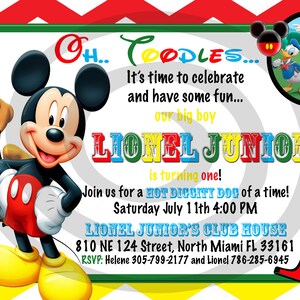 Invitación de Mickey Mouse, invitación de cumpleaños de Mickey Mouse y tarjetas de agradecimiento, oh twodles invitación