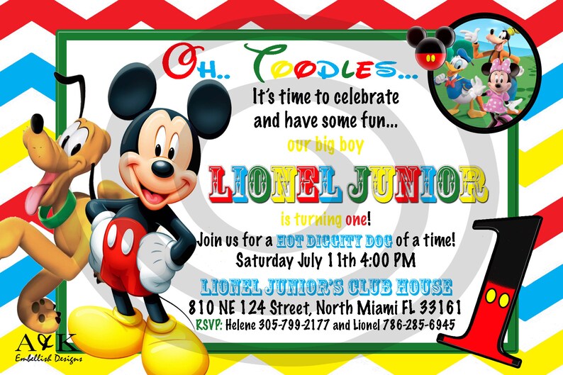 Mickey Mouse Invitation, Mickey Mouse Birthday Invitation and Thank You