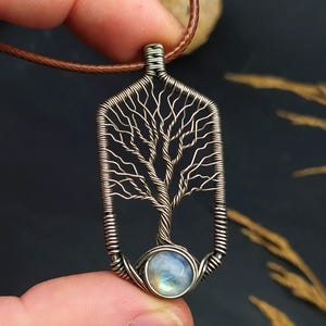 Moonstone Tree of Life Pendant, Wire Wrapped Necklace, Handmade Crystal Jewelry, Spiritual Gift, Boho Statement Necklace for Her