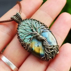Labradorite Tree of Life Pendant, wire wrapped necklace, Spiritual Healing Jewelry