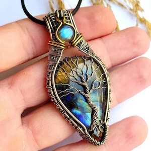 Labradorit Baum des Lebens Anhänger: Handgemachte Wire Wrapped Edelstein Halskette