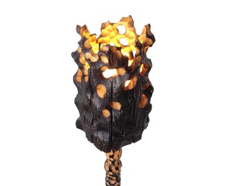 Torch Lighting - Hand carved, unique table lamp from repurposed materials