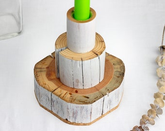 Candlestick from salvaged wood, handmade candle holder from reclaimed wood, wabi-sabi style candle holder with brass cup