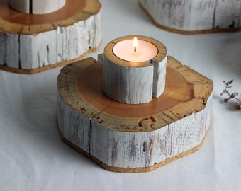 Salvaged wood tea light candle holder - set of 3, wabi-sabi style tea light holder