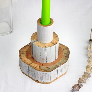 Candlestick from salvaged wood, handmade candle holder from reclaimed wood, wabi-sabi style candle holder with brass cup