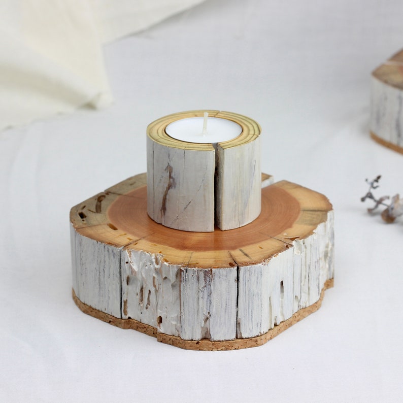 Salvaged wood tea light candle holder set of 3, wabi-sabi style tea light holder image 4