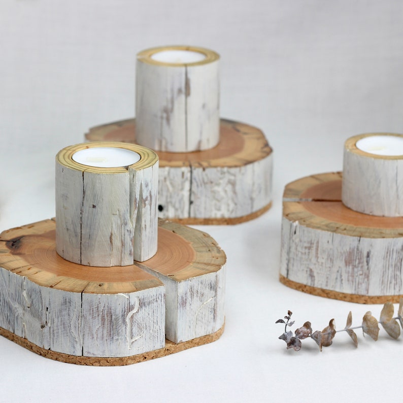 Salvaged wood tea light candle holder set of 3, wabi-sabi style tea light holder image 7
