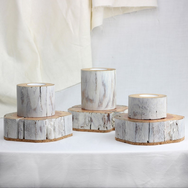 Set of 3 salvaged wood tealight holder, handmade candle holder from reclaimed wood, wabi-sabi style candle holder zdjęcie 9