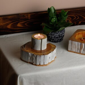 Salvaged wood tea light candle holder set of 3, wabi-sabi style tea light holder image 8