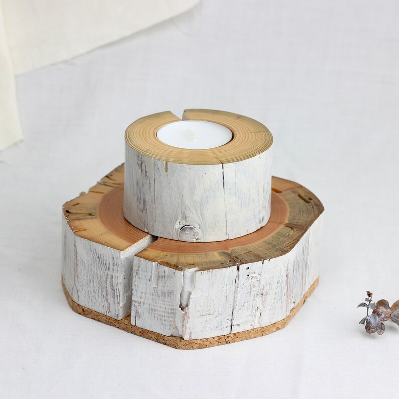 Set of 3 salvaged wood tealight holder, handmade candle holder from reclaimed wood, wabi-sabi style candle holder zdjęcie 6