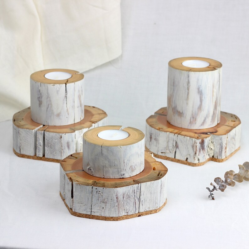 Set of 3 salvaged wood tealight holder, handmade candle holder from reclaimed wood, wabi-sabi style candle holder zdjęcie 1