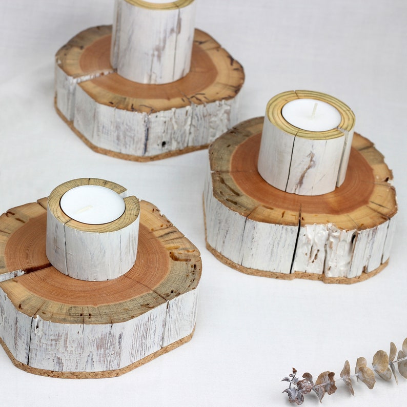 Salvaged wood tea light candle holder set of 3, wabi-sabi style tea light holder image 2