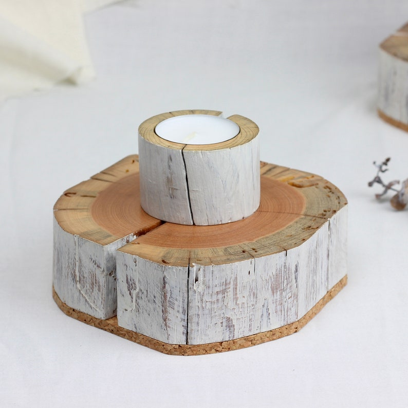 Salvaged wood tea light candle holder set of 3, wabi-sabi style tea light holder image 5