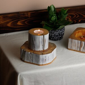 Set of 3 salvaged wood tealight holder, handmade candle holder from reclaimed wood, wabi-sabi style candle holder zdjęcie 10
