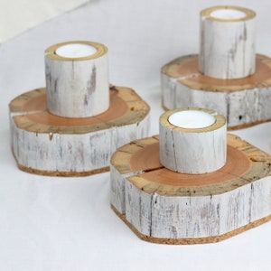 Salvaged wood tea light candle holder set of 3, wabi-sabi style tea light holder image 6