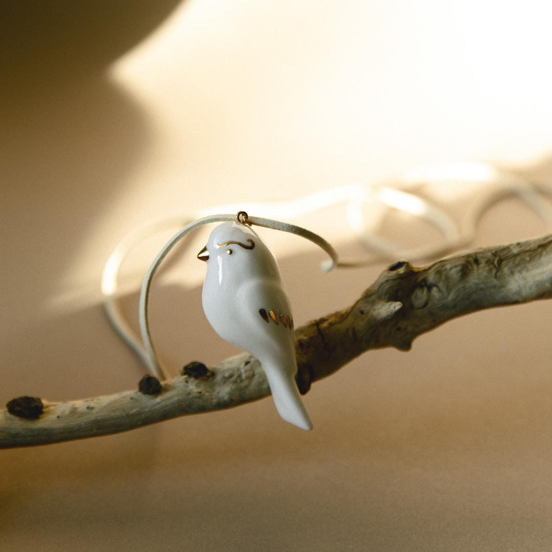 Bird necklace - Porcelain pendant - Porcelain bird - Porcelain bird necklace - Bird charm - Bird charm necklace - Bird pendant