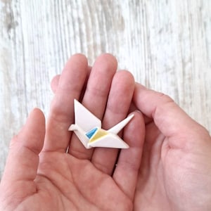 Stay for Ukraine, Pray for Ukraine, origami brooch, origami crane, ceramic jewelry, ceramic brooch, nature accessories, origami bird