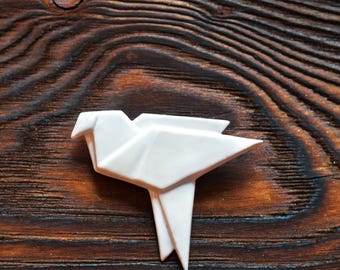 Spilla origami, marlet origami, uccello origami, gioielli in ceramica, spilla in ceramica, accessori naturali, spilla in ceramica, spilla origami, spilla a forma di uccello