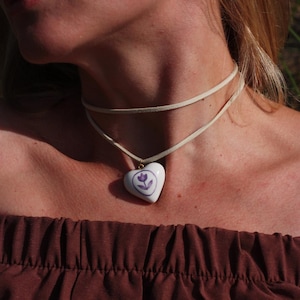Panted pendant - Heart necklace - Porcelain pendant - Hand painted ceramic charms - Porcelain heart necklace