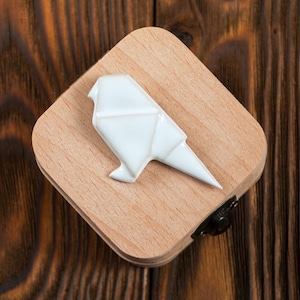 Origami Brooch Black Brooch Dove  Ceramic Brooch Laconic Jewelry Ceramic Pin Ceramic Jewelry Botanical Brooch Bird brooch