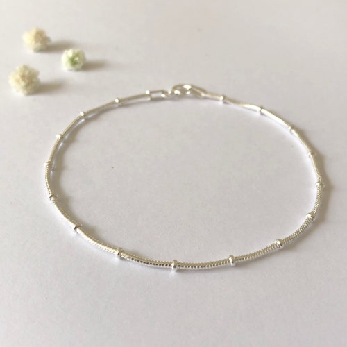 Silver Colour Bead Anklet Sterling Silver Anklet Colourful Etsy