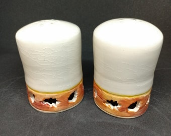 Handmade porcelain salt and pepper shakers fall leaves cutouts