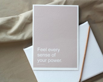 FEEL POWER Affirmation Card//Motivational Quote-Self Care Note Cards-Mindfulness Anxiety Art Prints-Yoga Minimalist Home Decor Gift Postcard