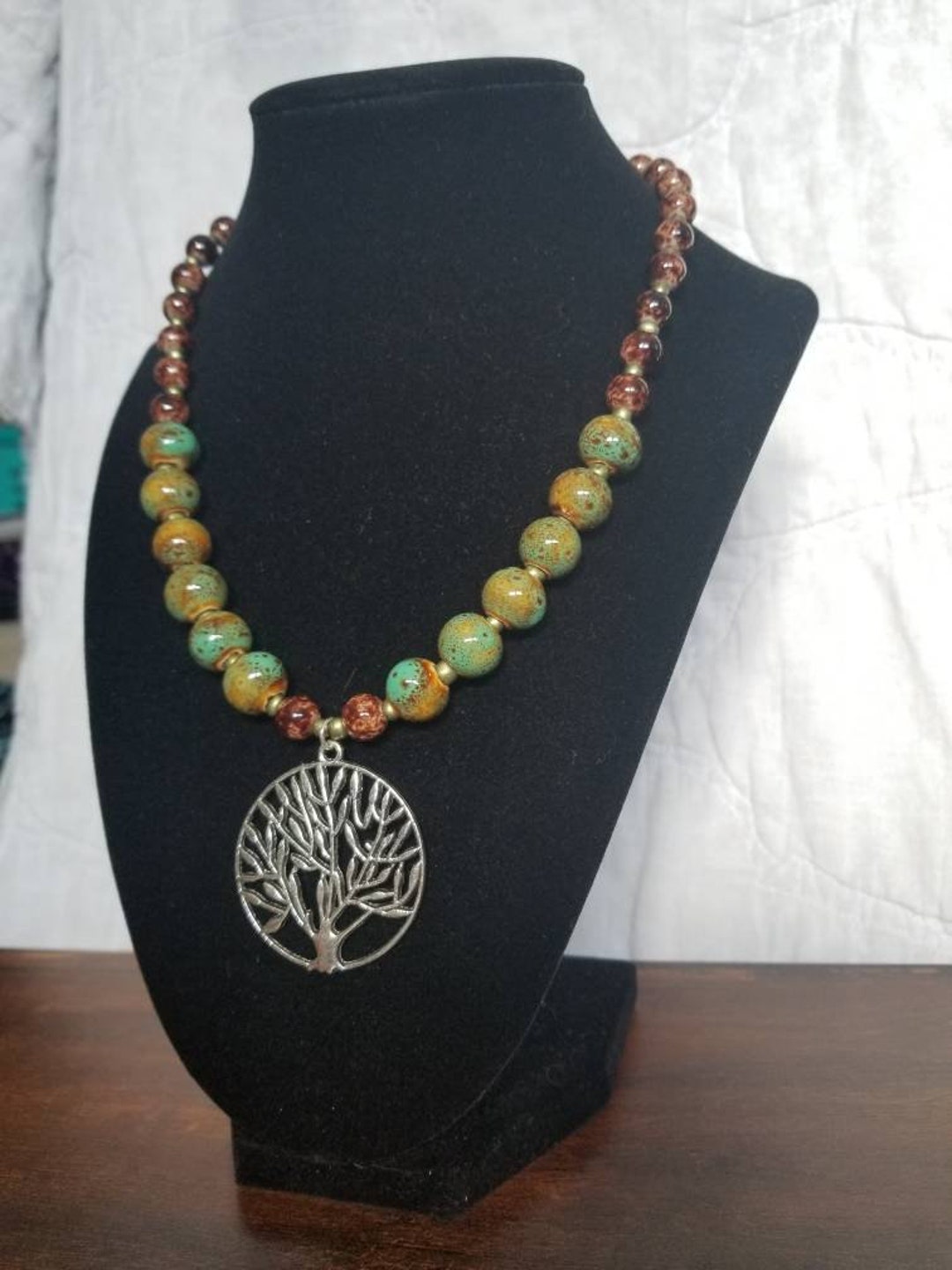 Tree of Life Necklace, Green and Brown - Etsy