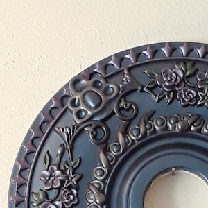 Wow!!!  Look at this!  A Charming Hand Painted Rose Medallion 18&quot; with Sapphire Pewter Lilac Accents for Chandelier Lighting Trim