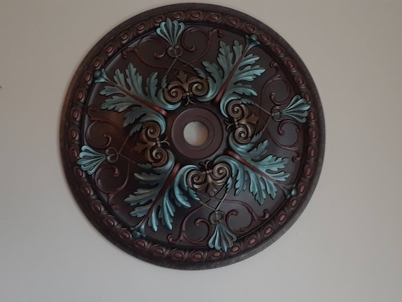 Breathtaking Rustic Yet Elegant Totally Hand Painted Ceiling Medallion For Your Chandelier Or Other Lighting Light Fixture