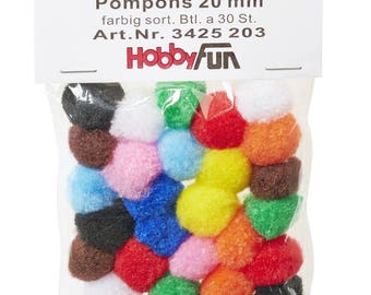 Coloured assorted felt pompoms in 2 sizes, diameter 20 or 25 mm