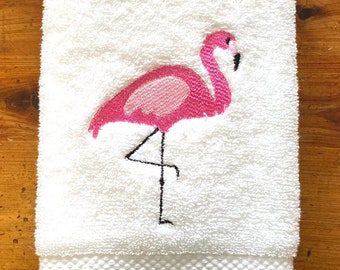 Flamingo Embroidered Hand Towels Set of 2 Summer Beach Coastal Home Flamingo Embroidered Hand Towels Set of 2 Summer Beach Coastal Home