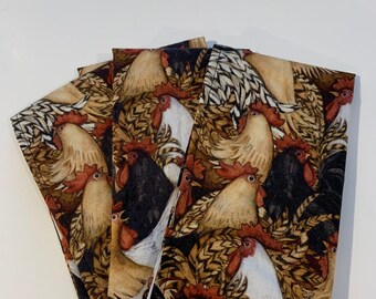 Rooster Cloth Dinner Napkins, Reusable Fabric Napkins, Handmade Napkins