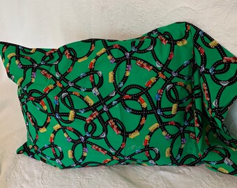 Handmade Queen Pillowcase, Green Race Track Cotton Pillowcase