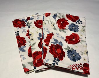 Handmade Floral Cotton Dinner Napkin Sets, Reusable Cotton Table Napkins