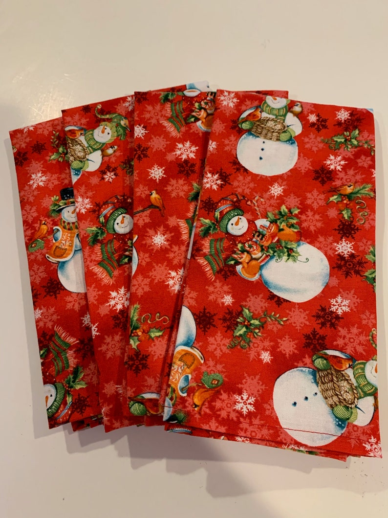 Snowmen Red Christmas Cloth Napkins Christmas Napkins Cloth Etsy