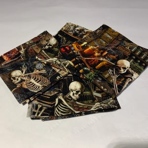Skeleton Fabric Dinner Napkin, Halloween Decor, 100% Cotton Handmade
