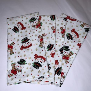More Winter Snowman Set 4, Christmas Cloth Napkins, Napkins, Christmas Napkins, Dinner Napkins, Cotton Napkins, Table Linens, Table Napkins