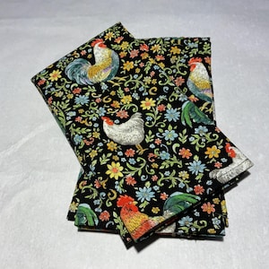 Floral Rooster Cloth Dinner Napkin Set, Reusable Cotton Table Napkin